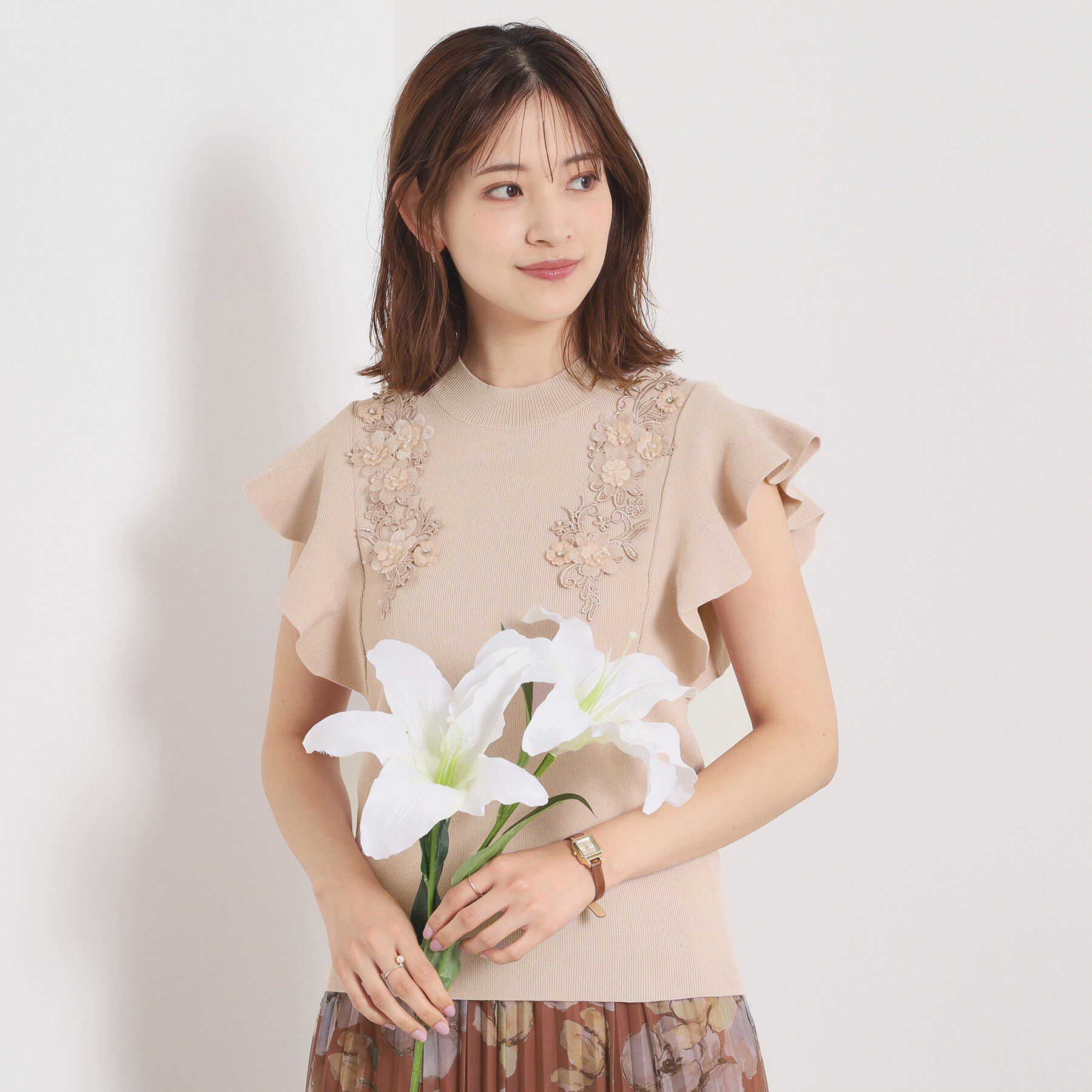 ITS&rsquo;DEMO「【手洗い可】花レースフリル袖ニット」|ニット・セーター|