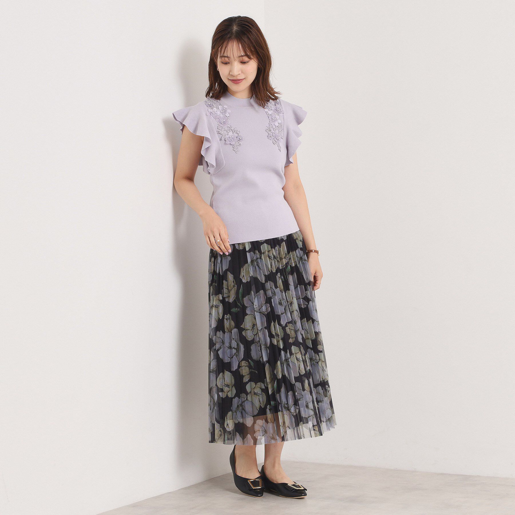 ITS&rsquo;DEMO「【手洗い可】花レースフリル袖ニット」|ニット・セーター|