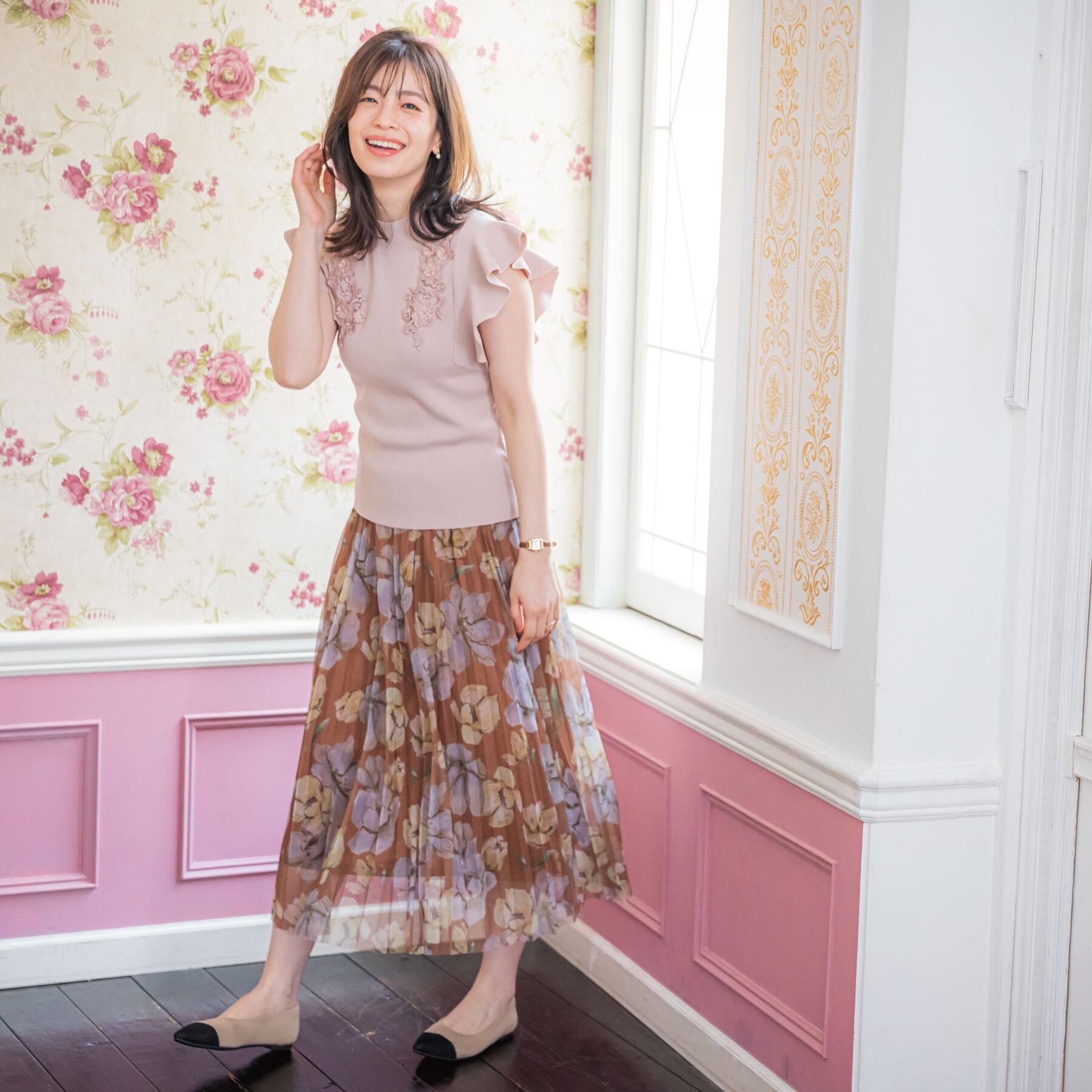 ITS&rsquo;DEMO「【手洗い可】花レースフリル袖ニット」|ニット・セーター|