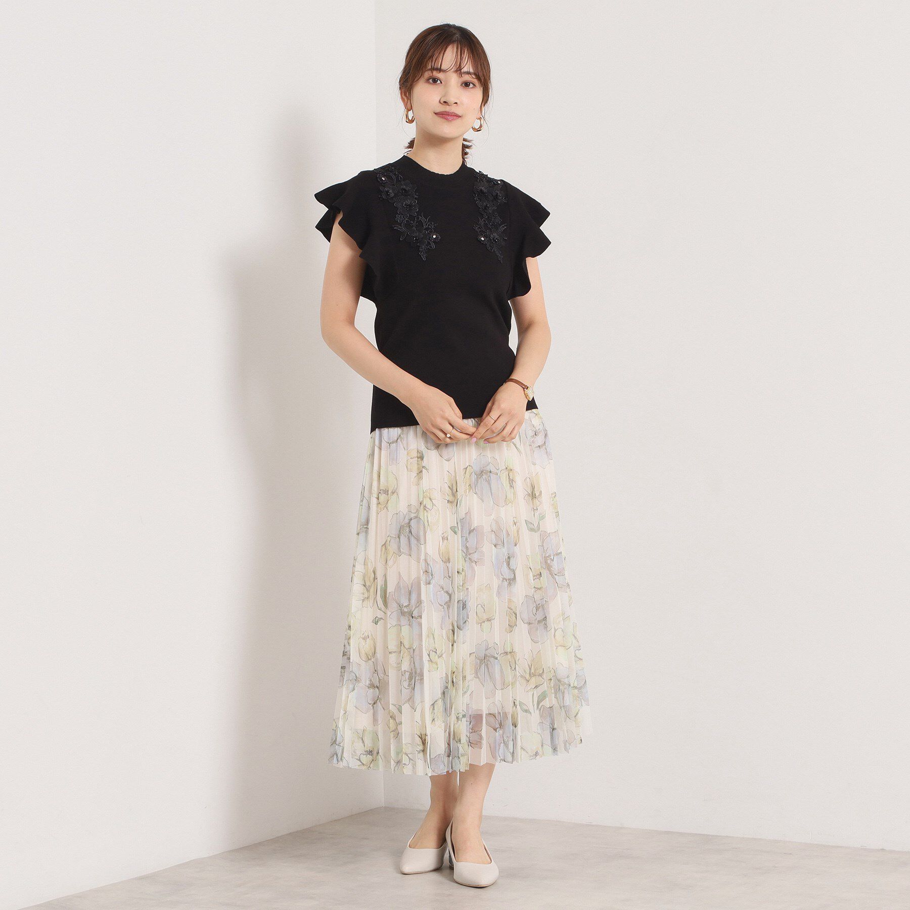 ITS&rsquo;DEMO「【手洗い可】花レースフリル袖ニット」|ニット・セーター|