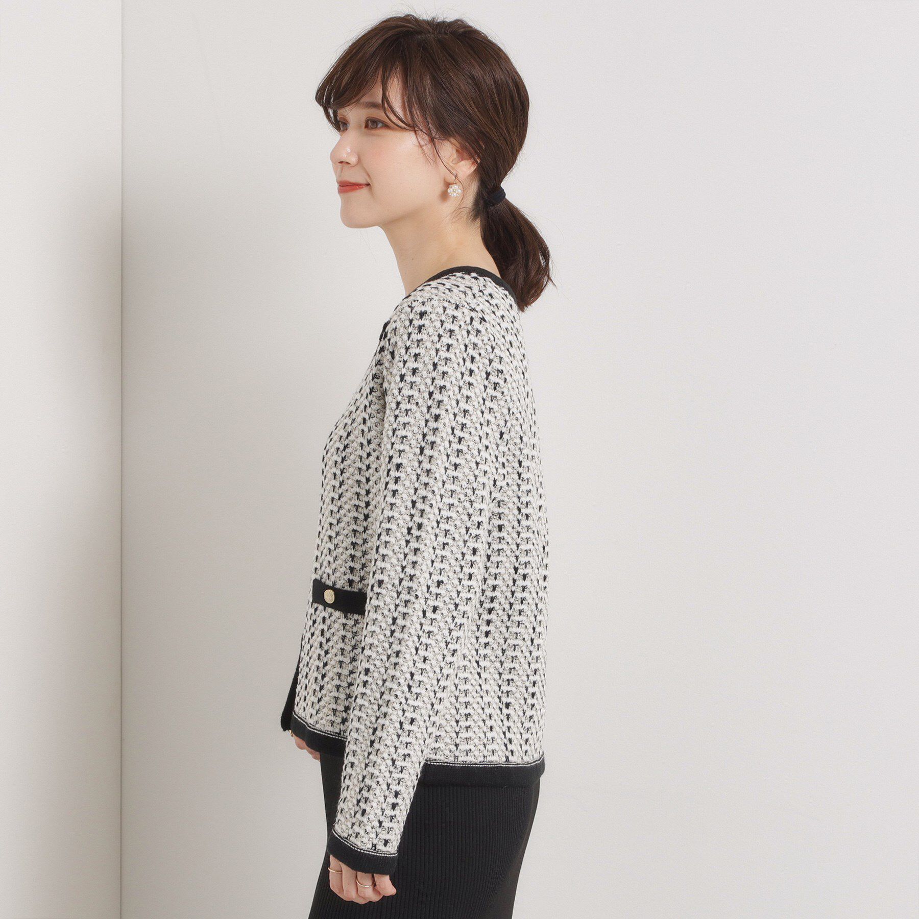 ITS&rsquo;DEMO「【手洗い可】ラメツイードニットジャケット」|ノーカラージャケット|