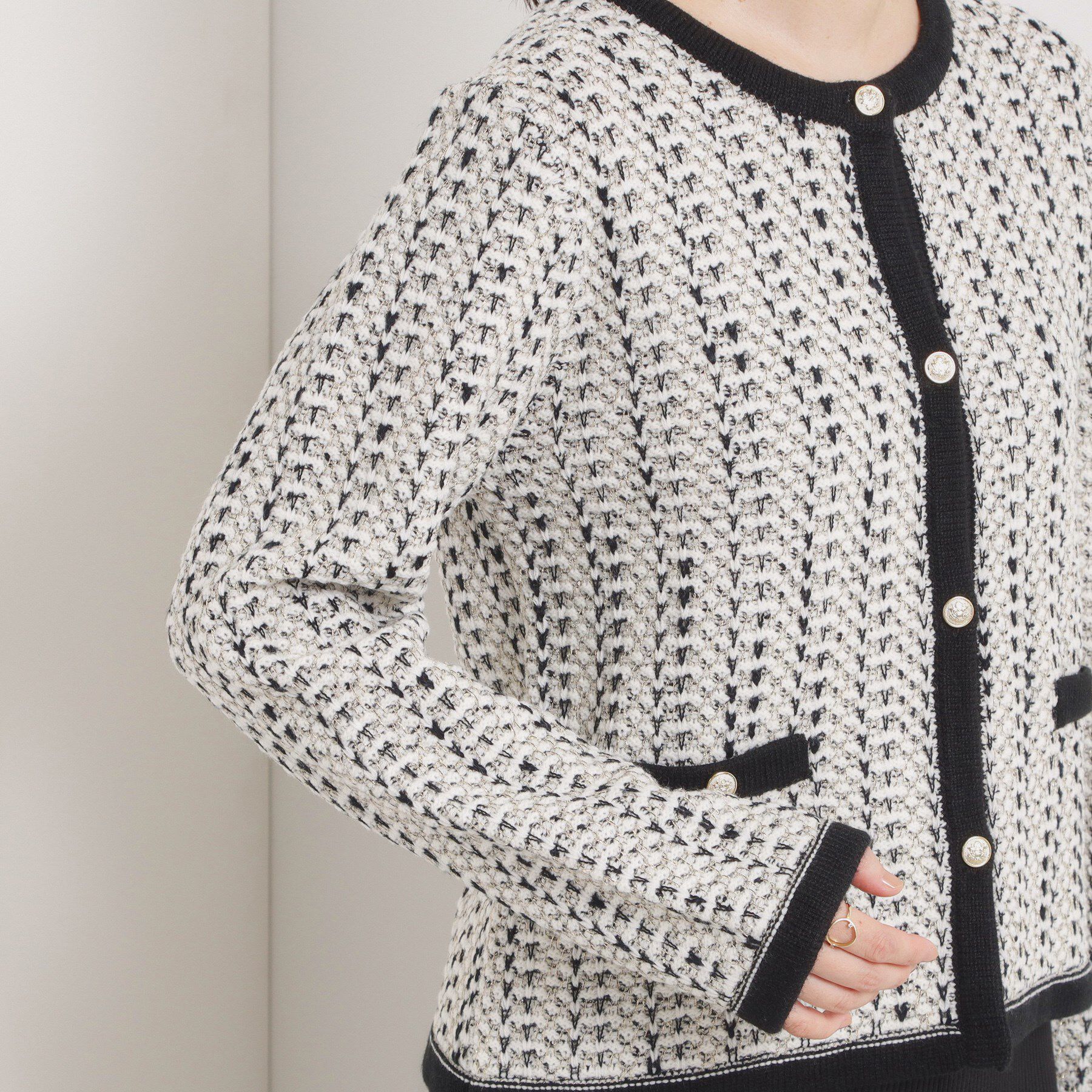 ITS&rsquo;DEMO「【手洗い可】ラメツイードニットジャケット」|ノーカラージャケット|