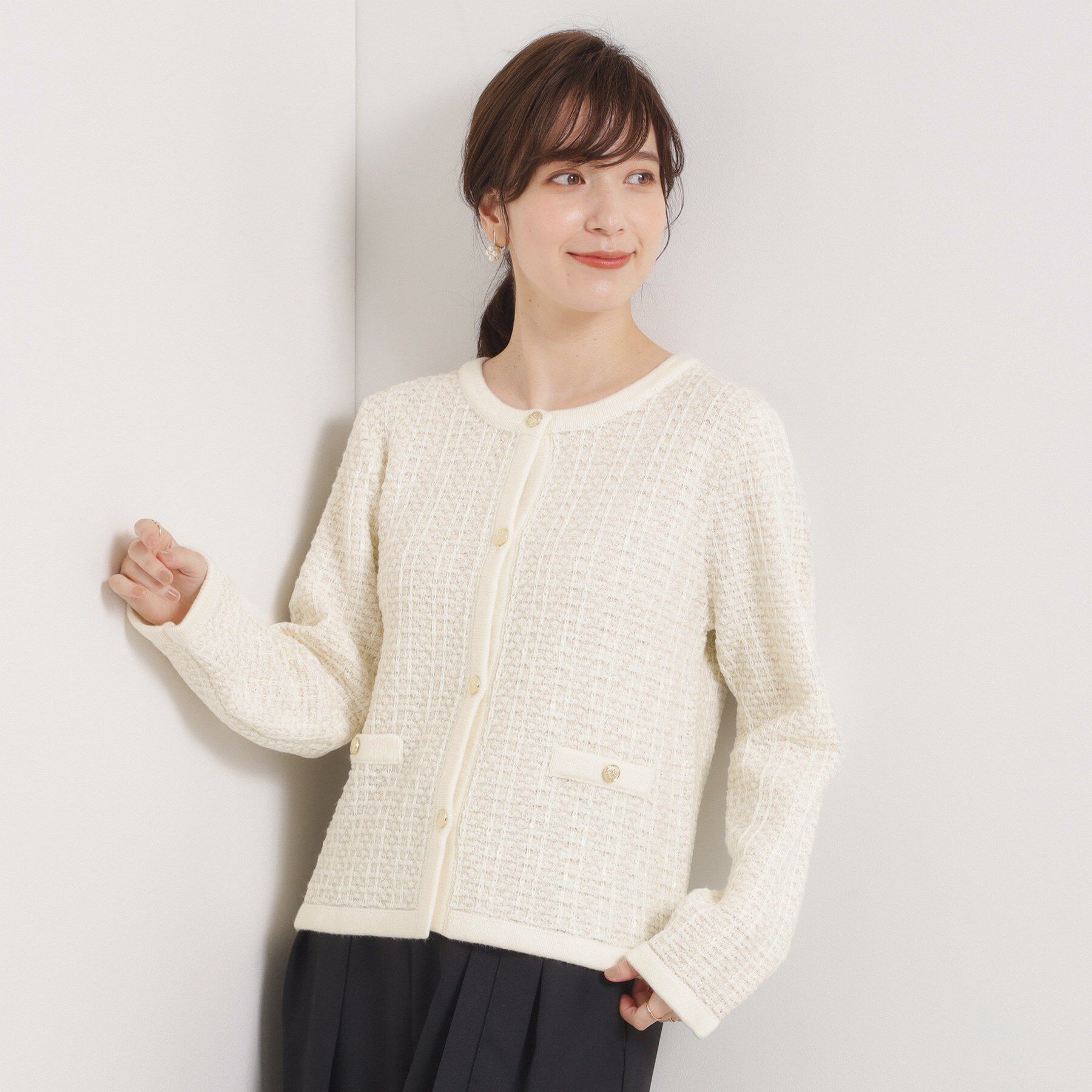 ITS&rsquo;DEMO「【手洗い可】ラメツイードニットジャケット」|ノーカラージャケット|