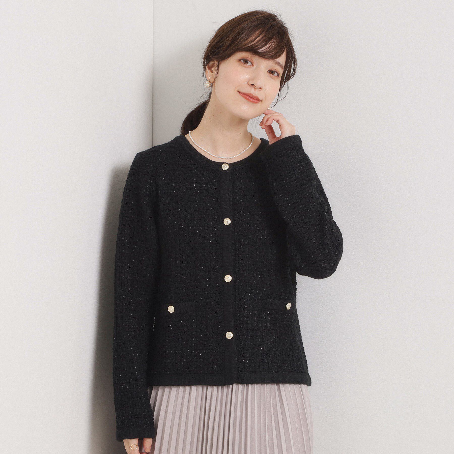 ITS&rsquo;DEMO「【手洗い可】ラメツイードニットジャケット」|ノーカラージャケット|