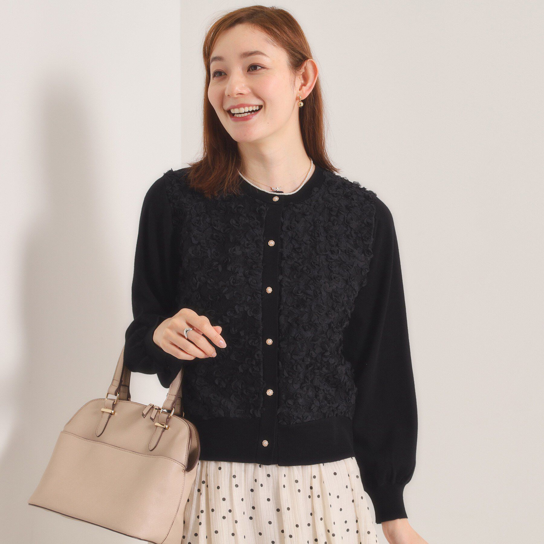 ITS&rsquo;DEMO「【手洗い可】フロントレースニットカーデ」|カーディガン|ブラック(019)