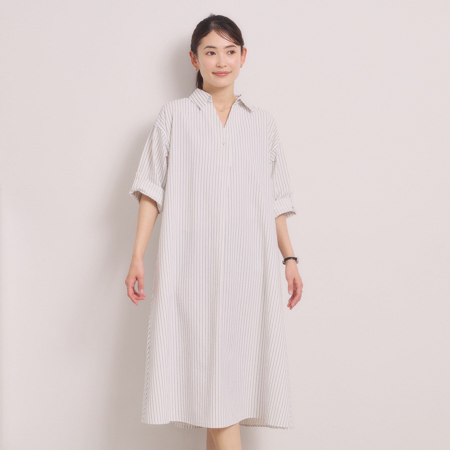 ITS&rsquo;DEMO「【手洗い可】サッカーストライプスキッパーワンピース」|ワンピース|オフホワイト(303