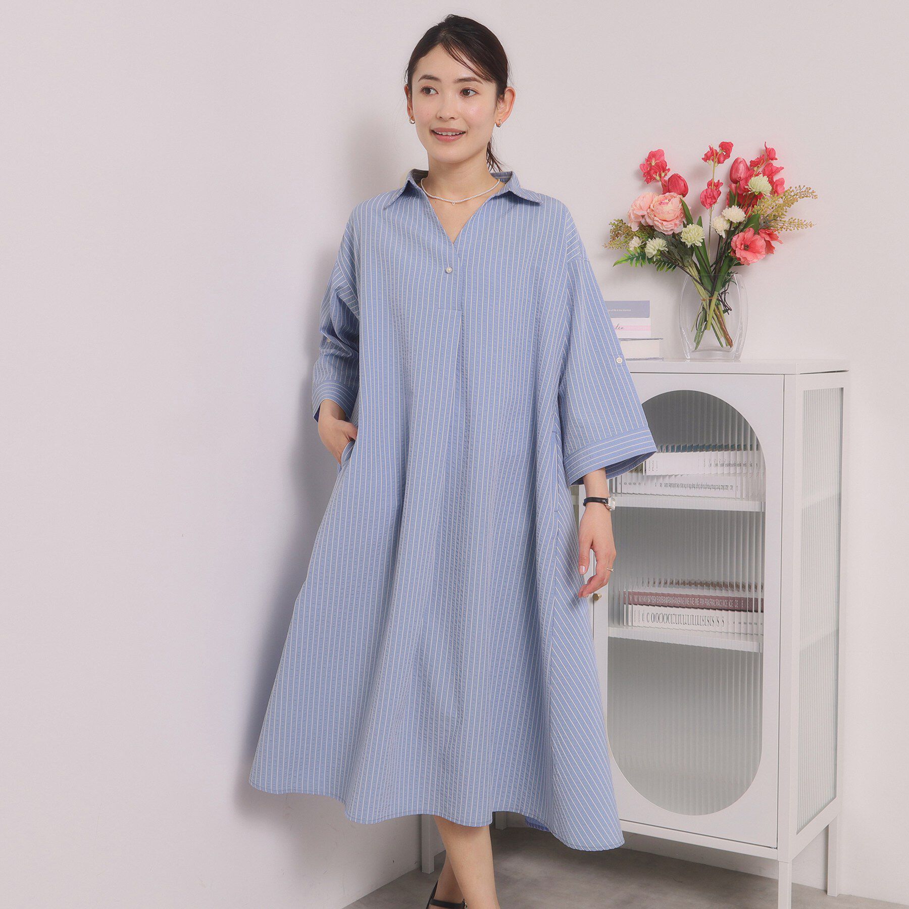 ITS&rsquo;DEMO「【手洗い可】サッカーストライプスキッパーワンピース」|ワンピース|