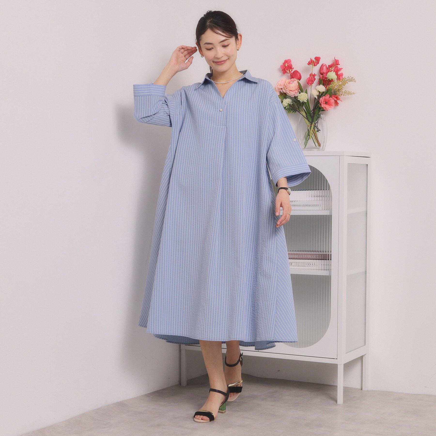 ITS&rsquo;DEMO「【手洗い可】サッカーストライプスキッパーワンピース」|ワンピース|