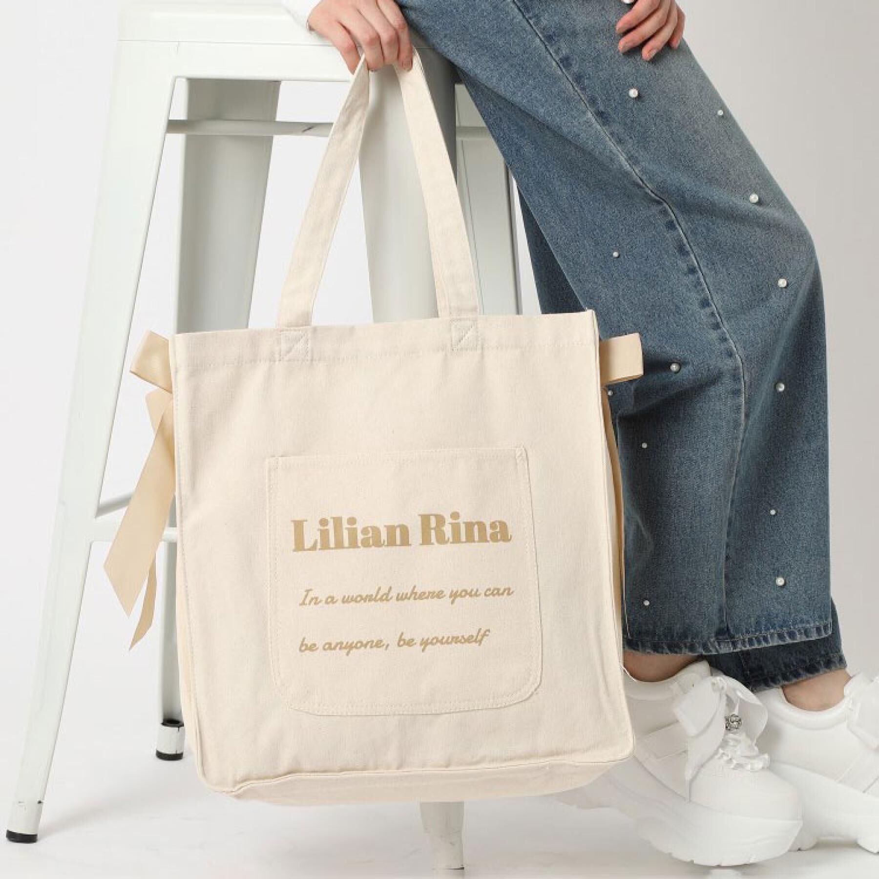 Ober Tashe「推し活にもぴったり！リリアンリーナサイドリボントートバッグ」|トートバッグ|ベージュ(052)