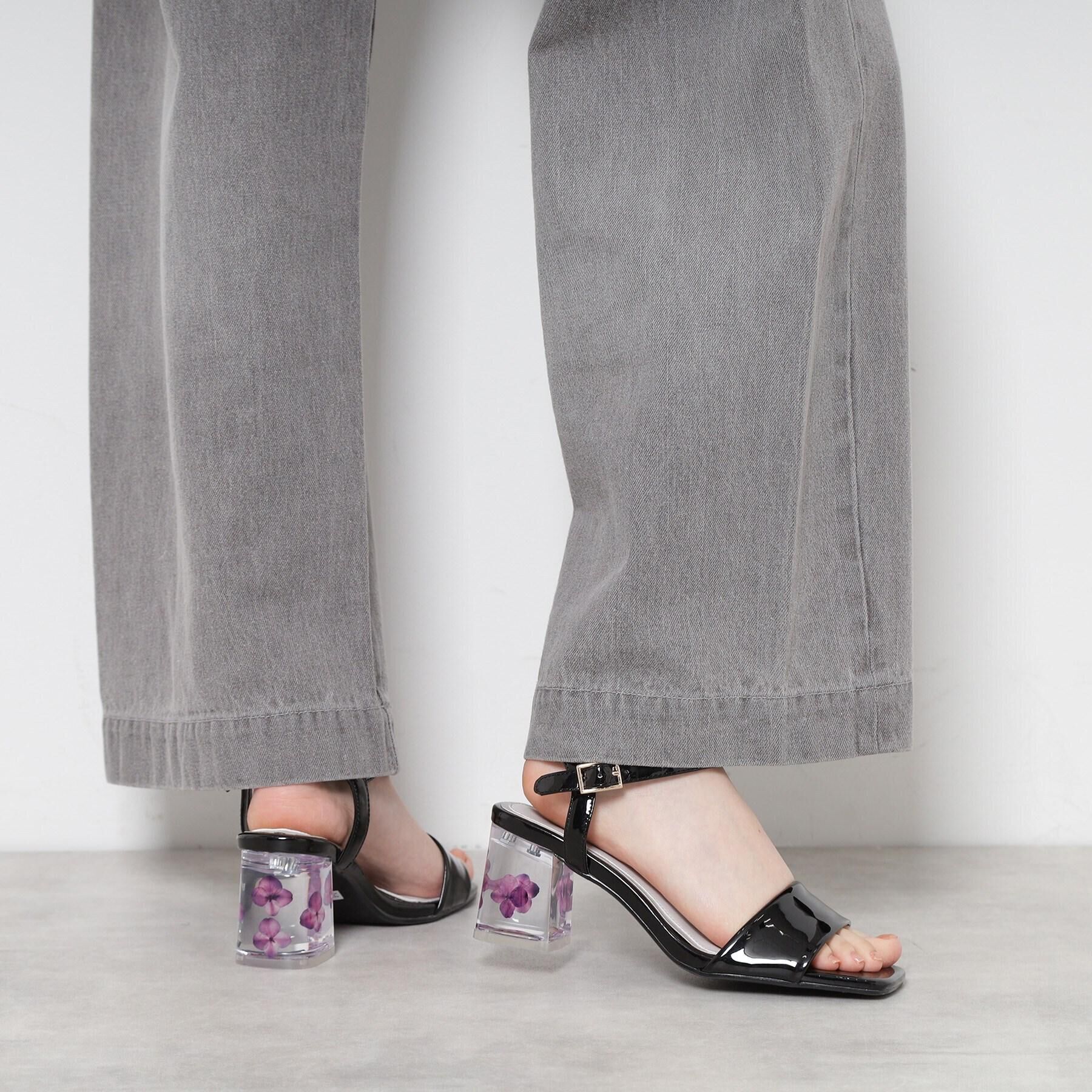 ESPERANZA「フラワークリアヒールサンダル」|サンダル|ブラック(219)