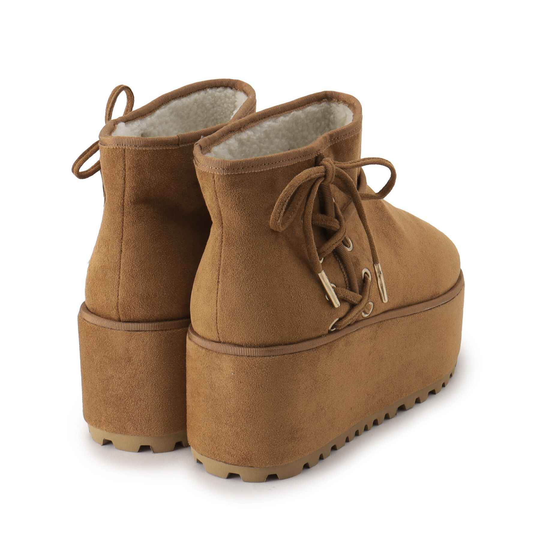 ESPERANZA「【EC先行販売】厚底レースアップリボンフェイクムートンブーツ」|ショートブーツ|