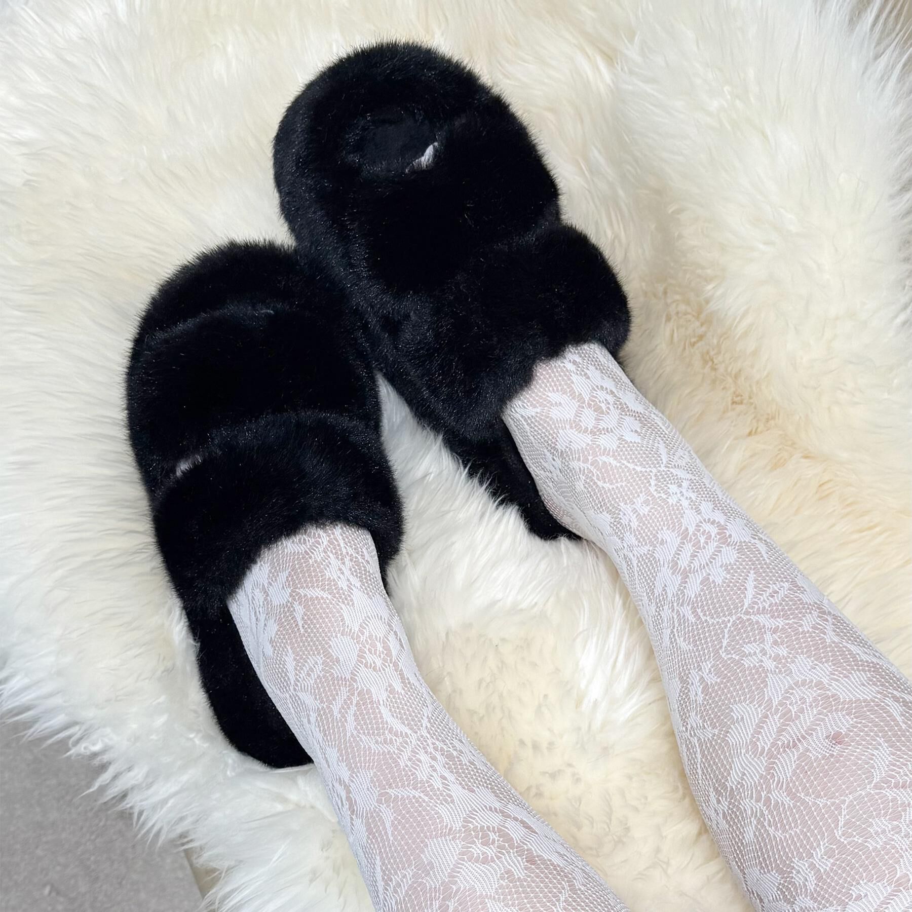 csT&P「厚底フェイクファーサンダル」|サンダル|ブラック(419)