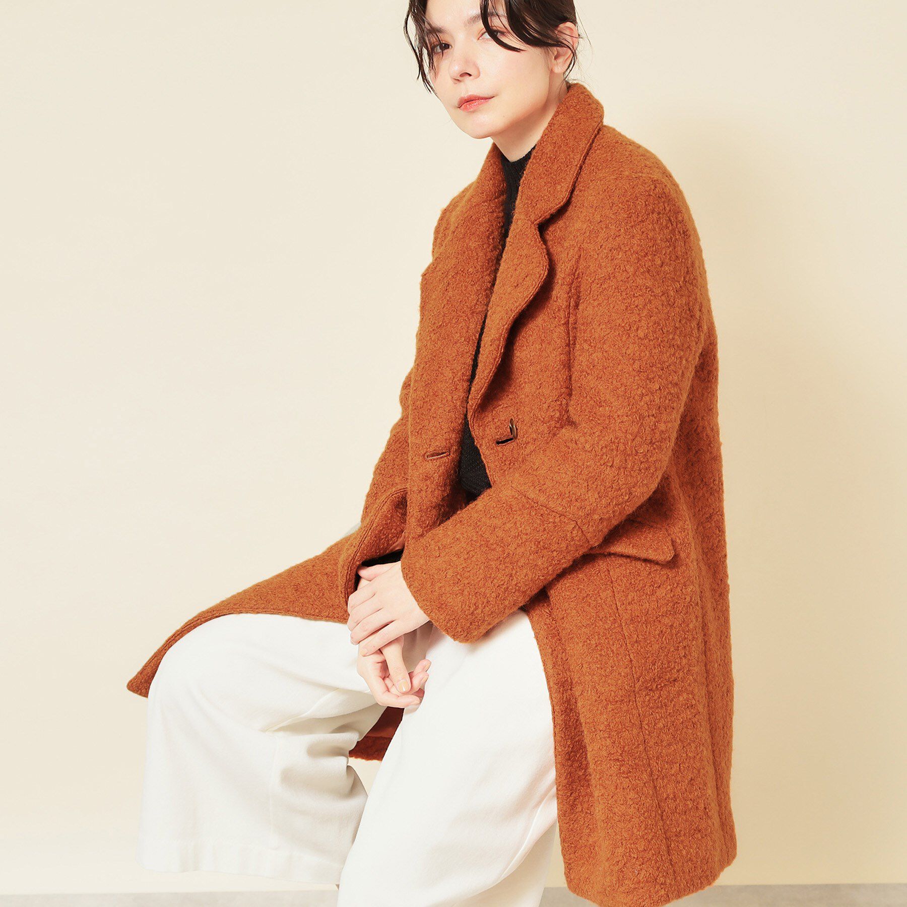 SunaUna「【COLLECTION LINE】ブークレーコート」|チェスターコート|オレンジ(067)