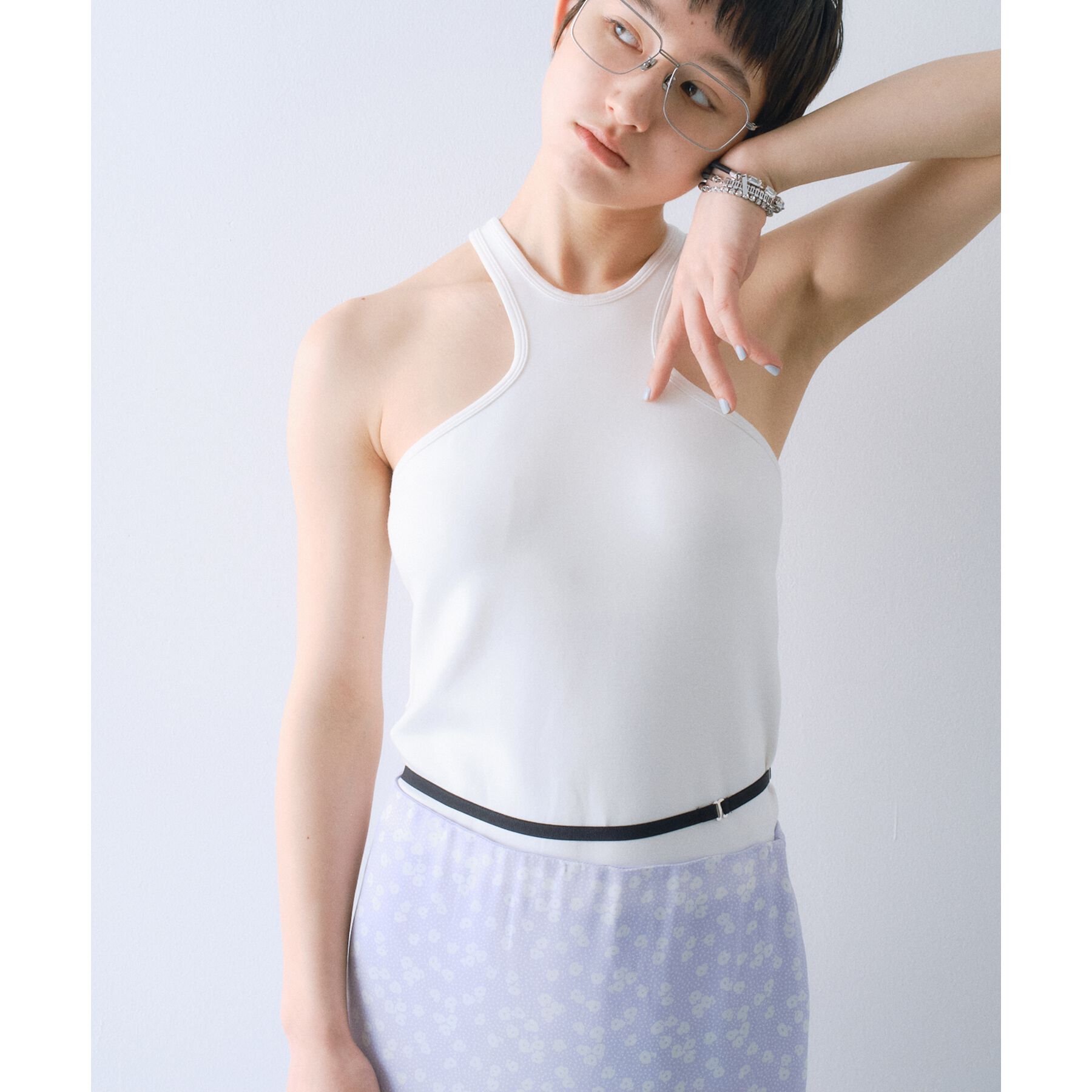 CODE A「design cut tank」|キャミソール|ホワイト(001)