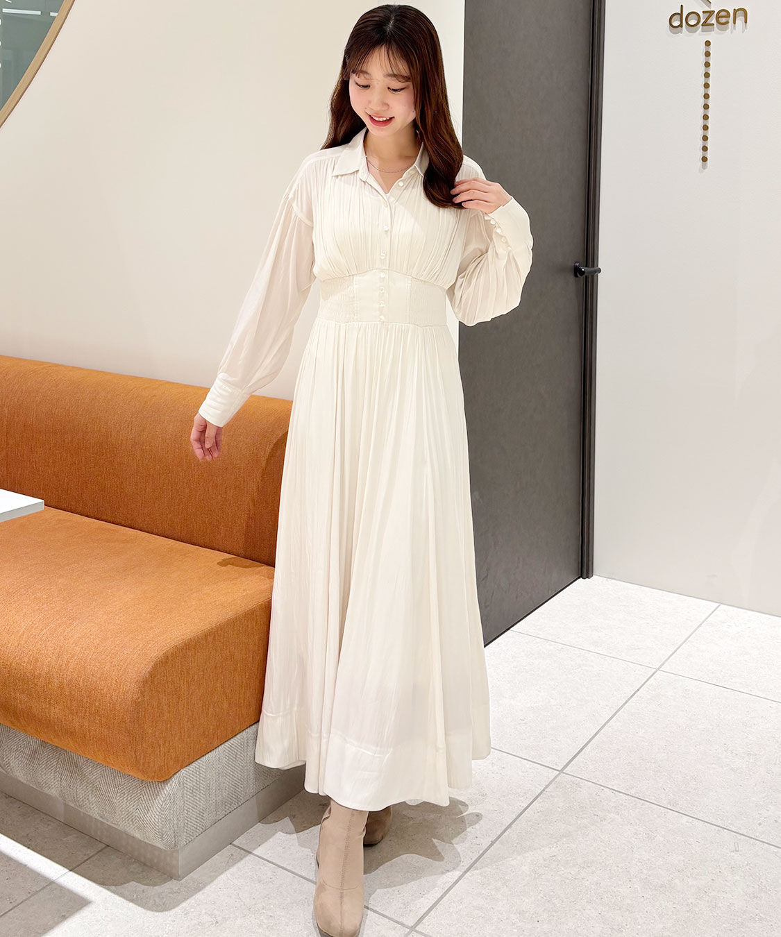 COCO DEAL「ウエストシャーリングシャツワンピース」|ワンピース|アイボリー