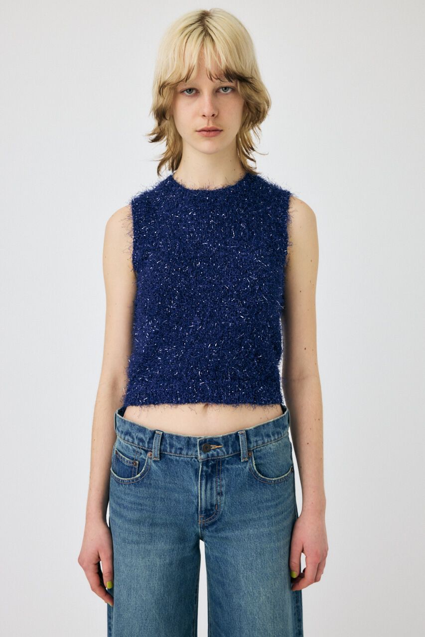 MOUSSY「SHAGGY GLITTER KNIT トップス」|ニット・セーター|NVY