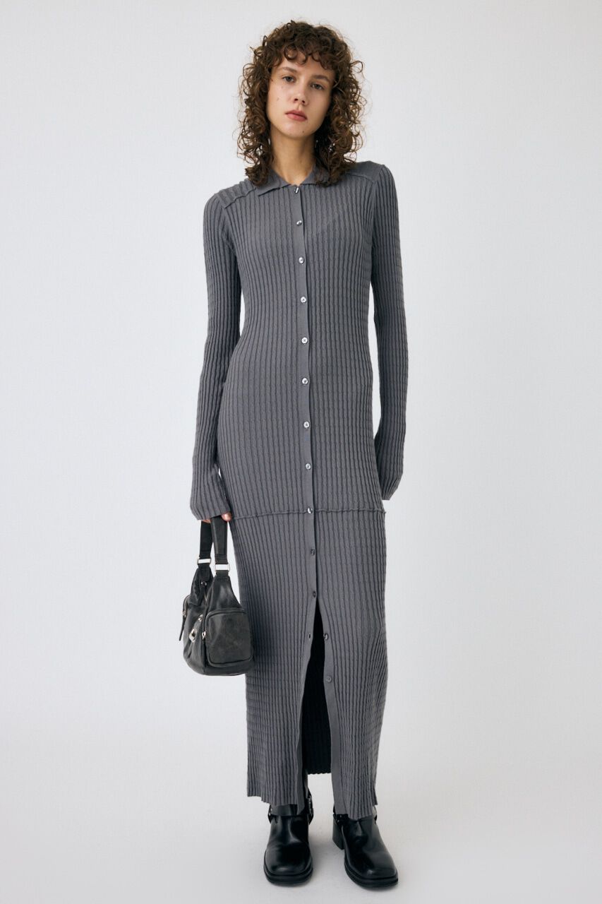 MOUSSY「CABLE KNIT ロングドレス」|ワンピース|GRY