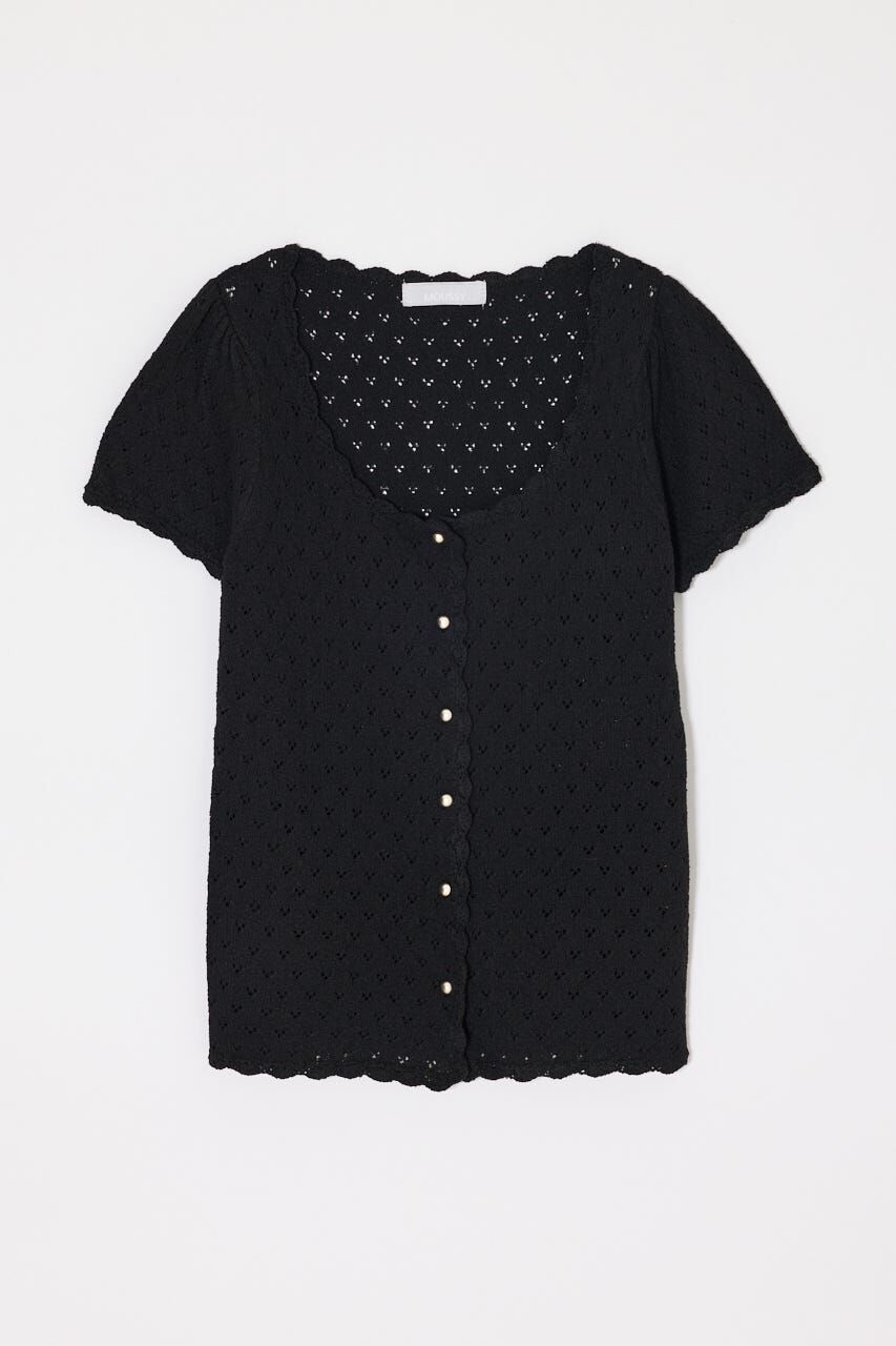 MOUSSY「EYELET BUTTON UP トップス」|ニット・セーター|BLK