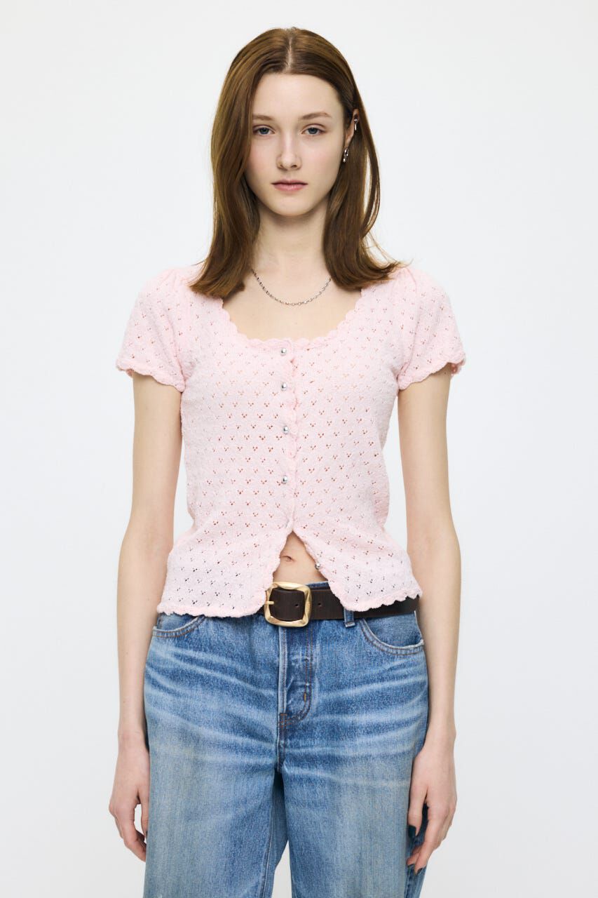 MOUSSY「EYELET BUTTON UP トップス」|ニット・セーター|