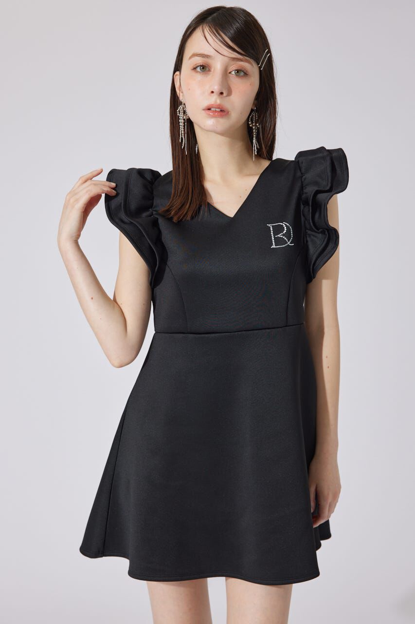 rienda「RDショルダーフリルカットミニワンピース」|ワンピース|BLK