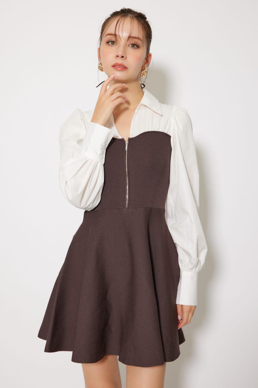 rienda「シャツドッキングフレアニットミニワンピース」|ワンピース|