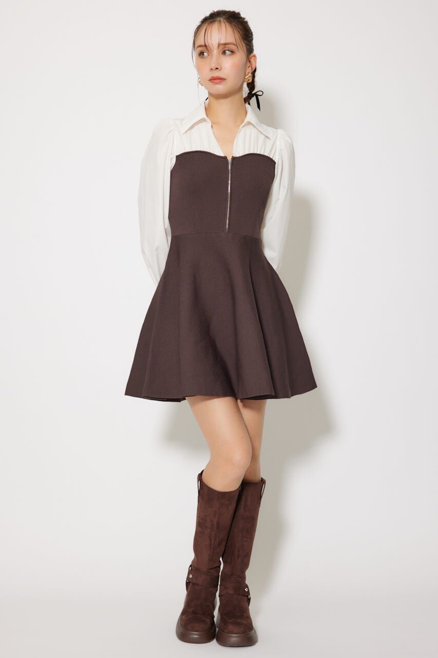 rienda「シャツドッキングフレアニットミニワンピース」|ワンピース|