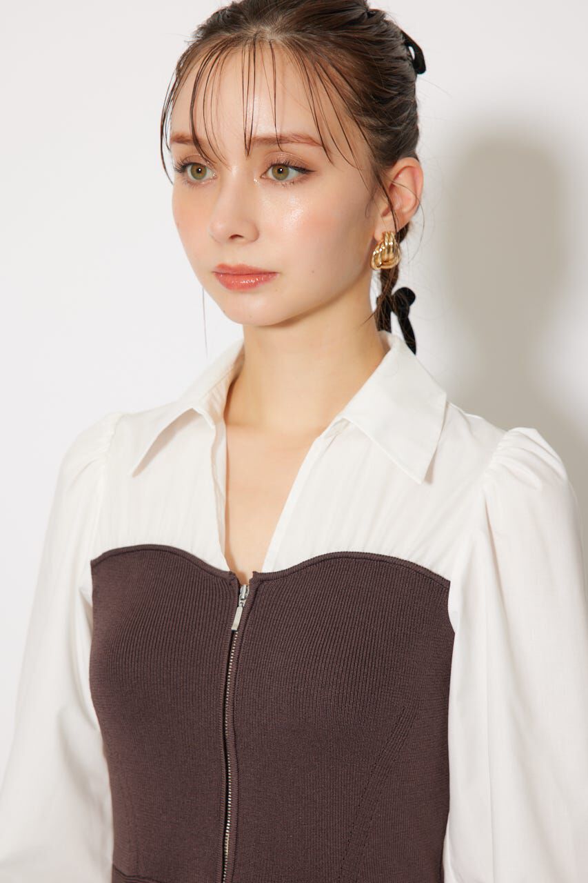 rienda「シャツドッキングフレアニットミニワンピース」|ワンピース|