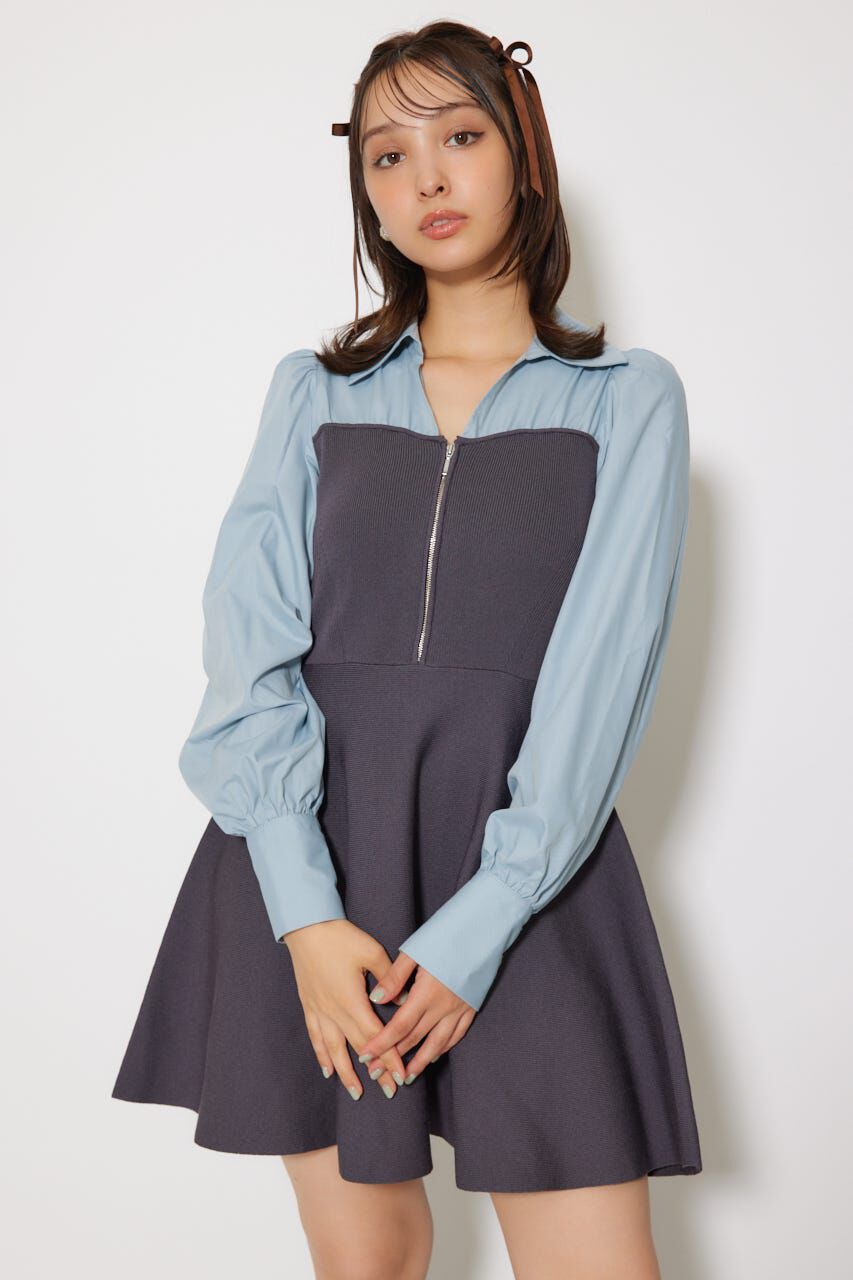 rienda「シャツドッキングフレアニットミニワンピース」|ワンピース|