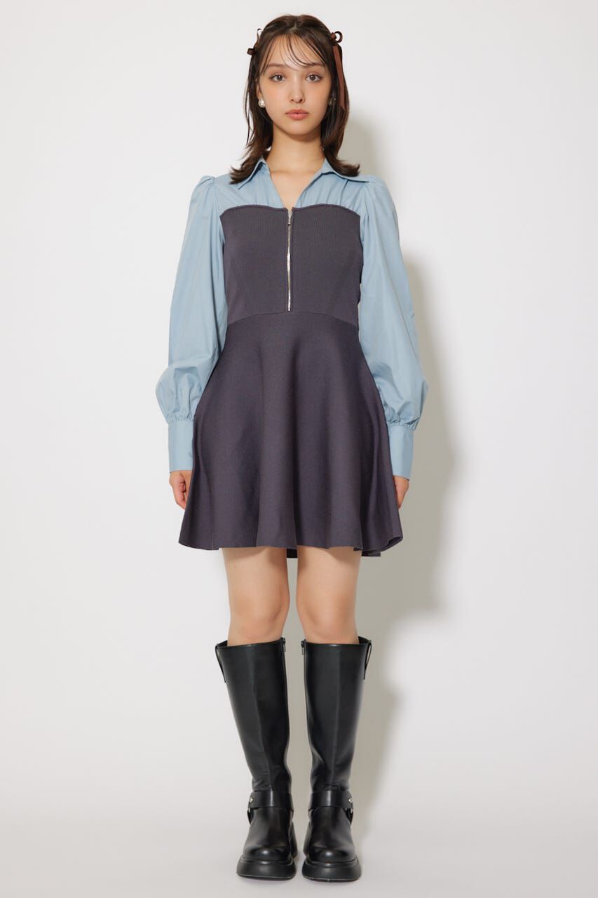 rienda「シャツドッキングフレアニットミニワンピース」|ワンピース|