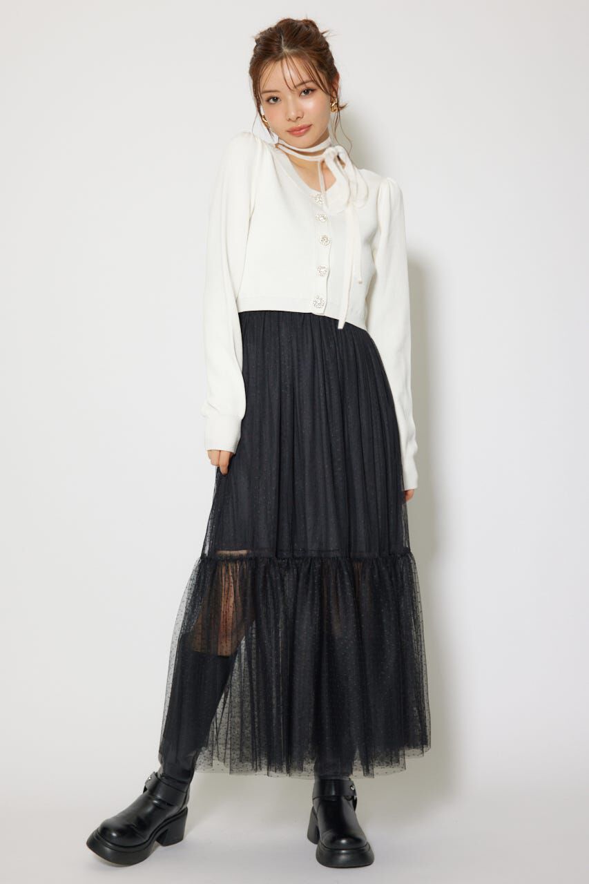 rienda「ニットカーディガンセットドットチュールフレアワンピース」|ワンピース|WHT