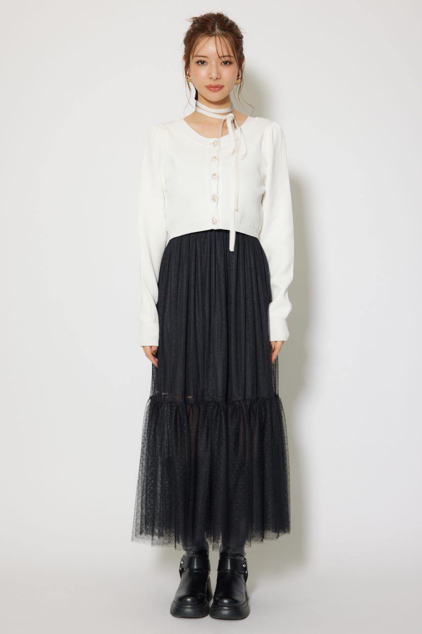 rienda「ニットカーディガンセットドットチュールフレアワンピース」|ワンピース|