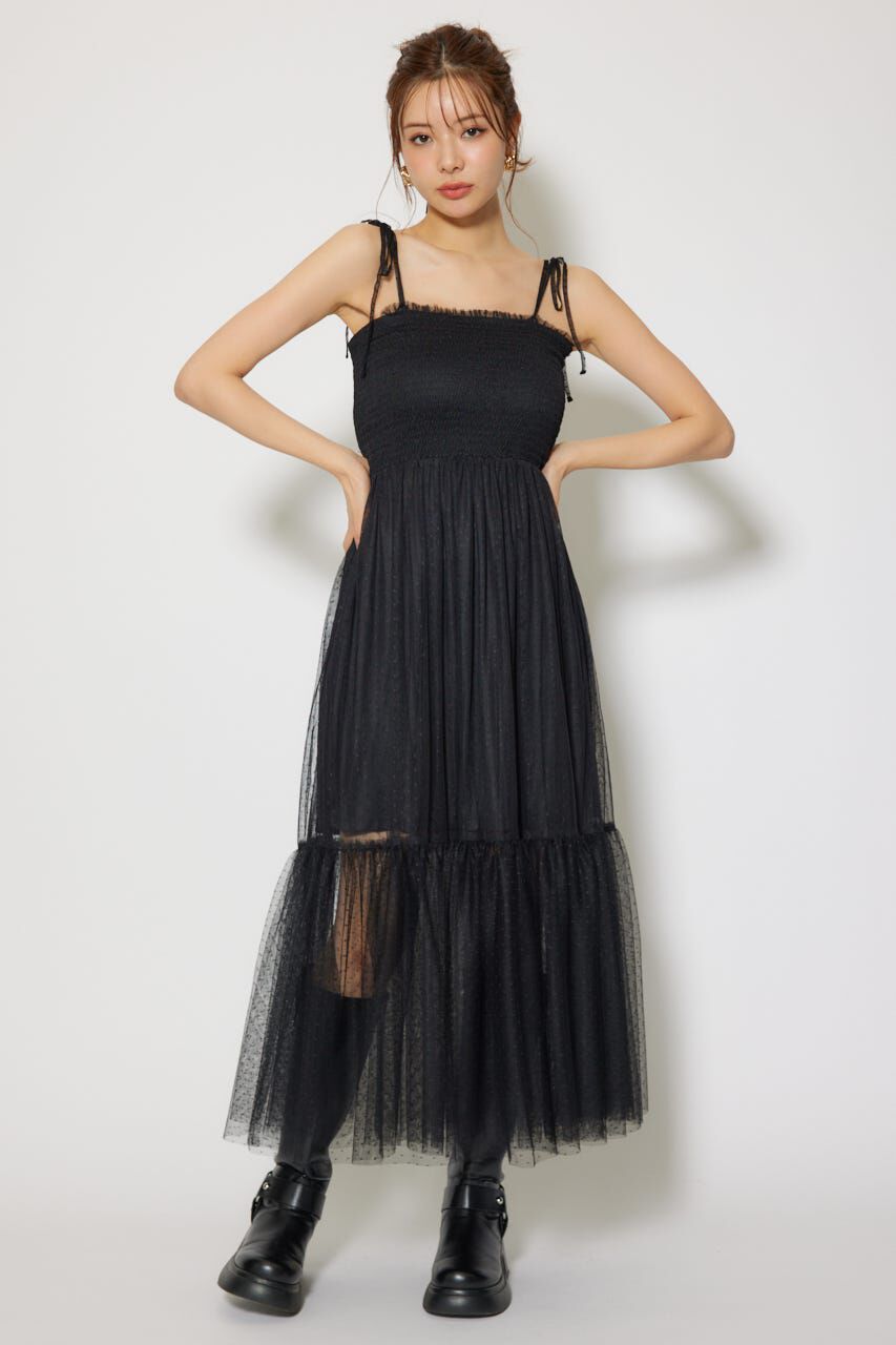 rienda「ニットカーディガンセットドットチュールフレアワンピース」|ワンピース|