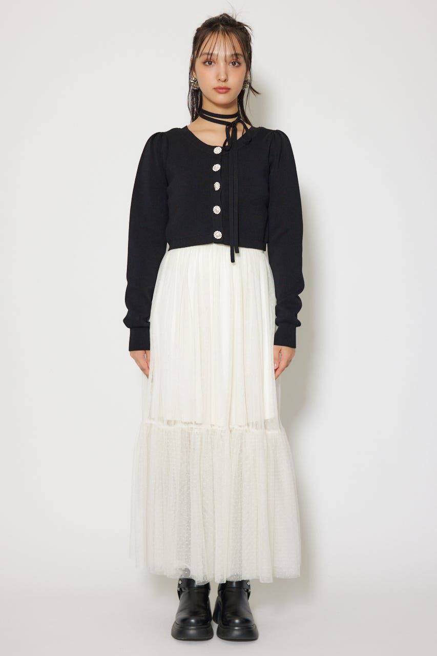 rienda「ニットカーディガンセットドットチュールフレアワンピース」|ワンピース|