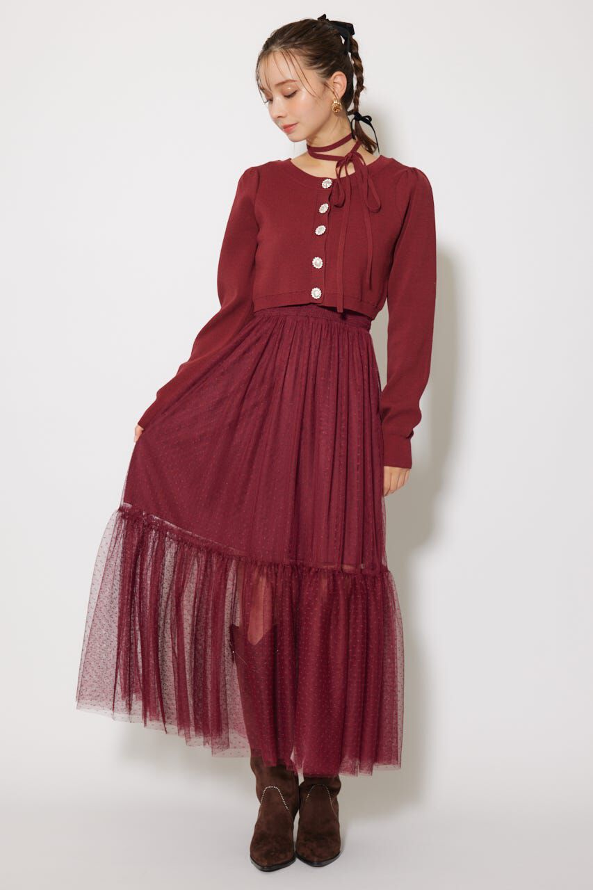 rienda「ニットカーディガンセットドットチュールフレアワンピース」|ワンピース|