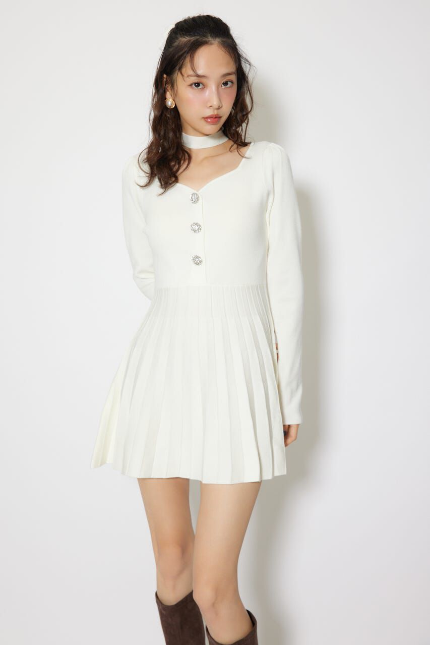 rienda「フロントビジュープリーツミニニットワンピース」|ワンピース|