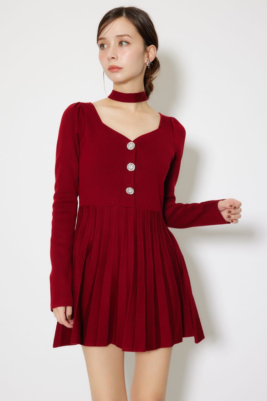 rienda「フロントビジュープリーツミニニットワンピース」|ワンピース|