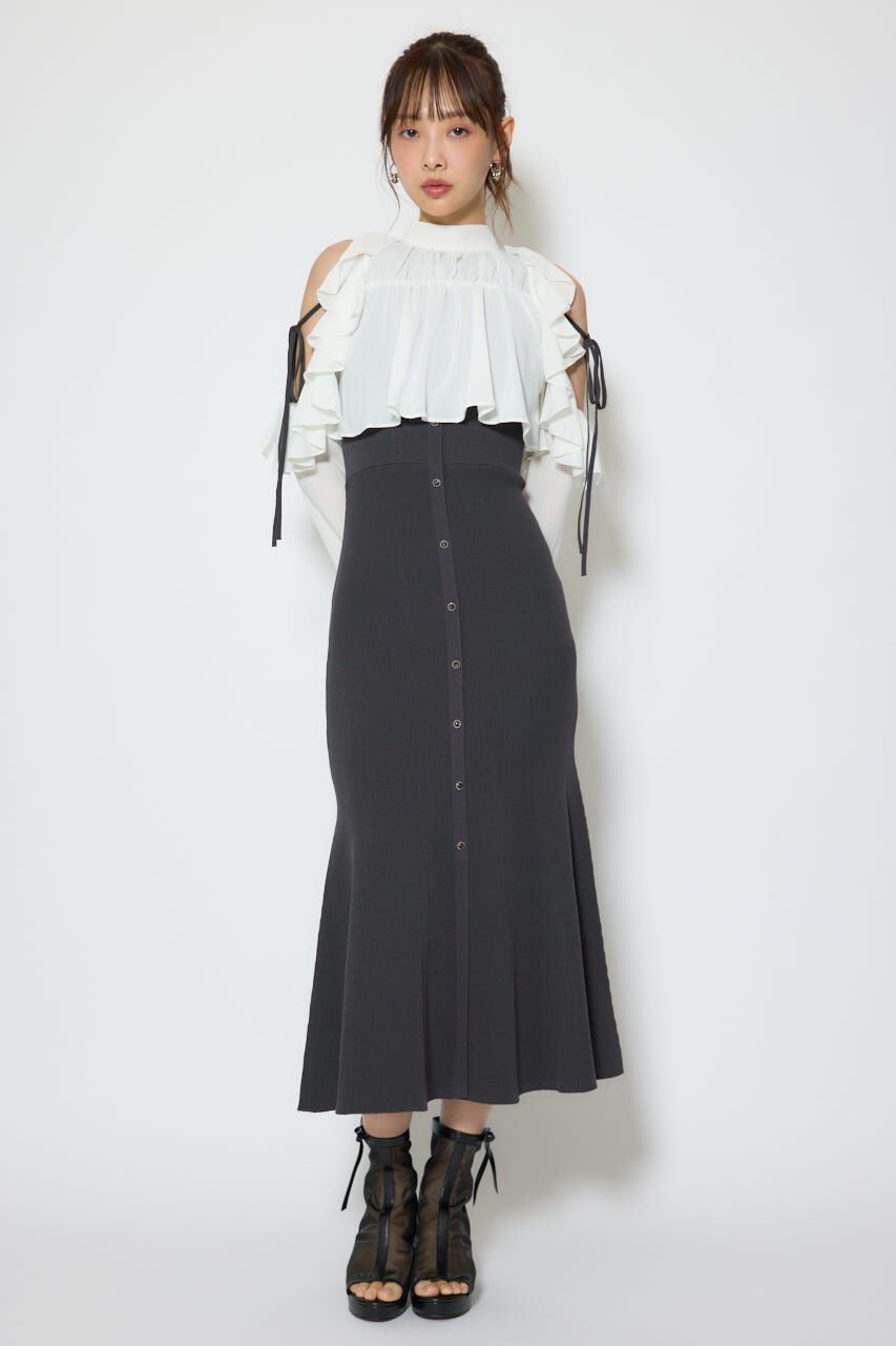 rienda「オープンショルダーフリルニットセットワンピース」|ワンピース|BLK