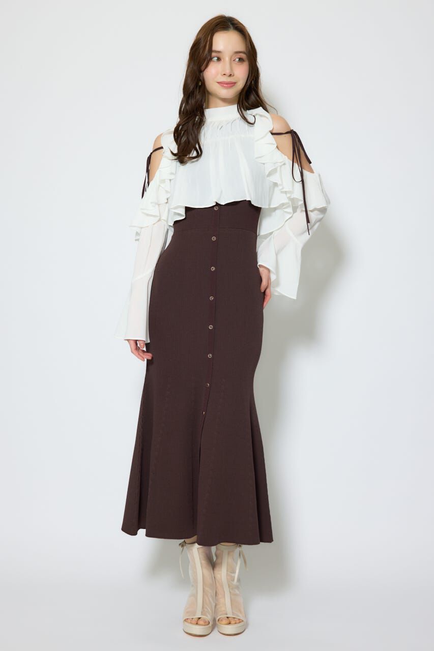rienda「オープンショルダーフリルニットセットワンピース」|ワンピース|BRN