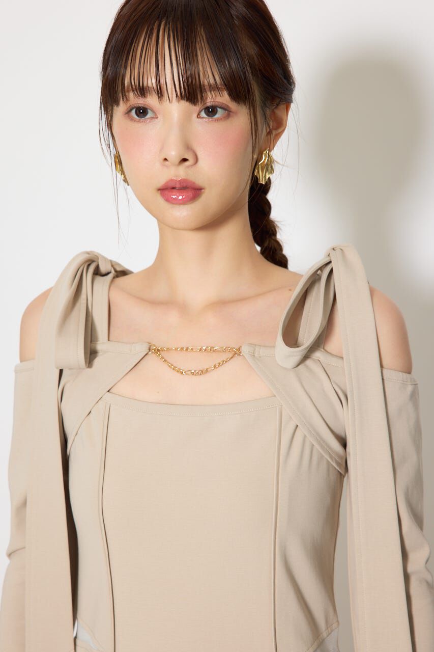 rienda「ショルダーリボンオフショルカットワンピース」|ワンピース|