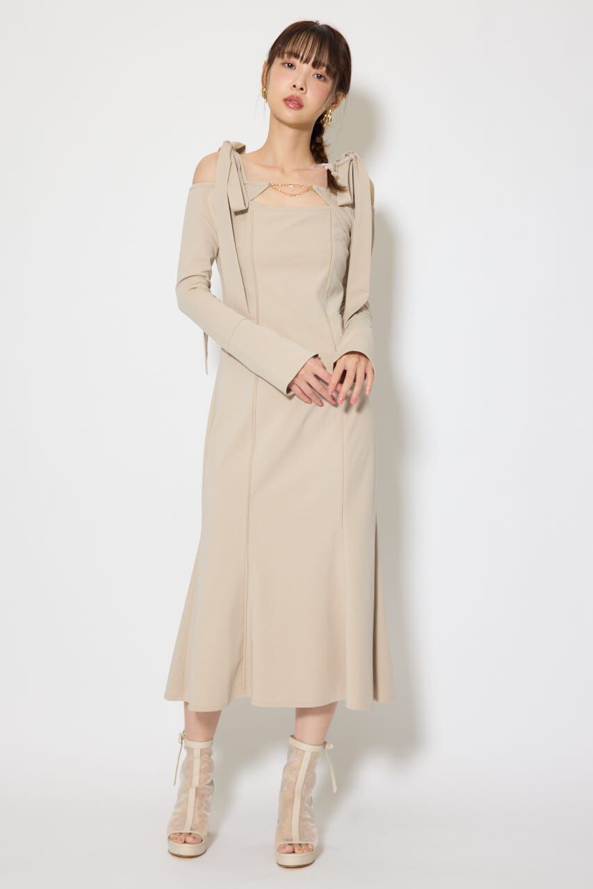 rienda「ショルダーリボンオフショルカットワンピース」|ワンピース|