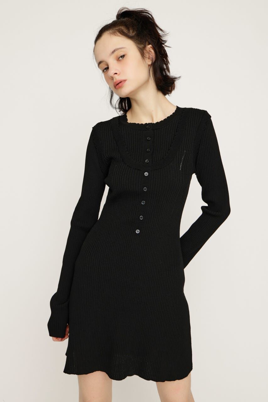 SLY「FRONT BUTTON FRILL ショートワンピース」|ワンピース|BLK