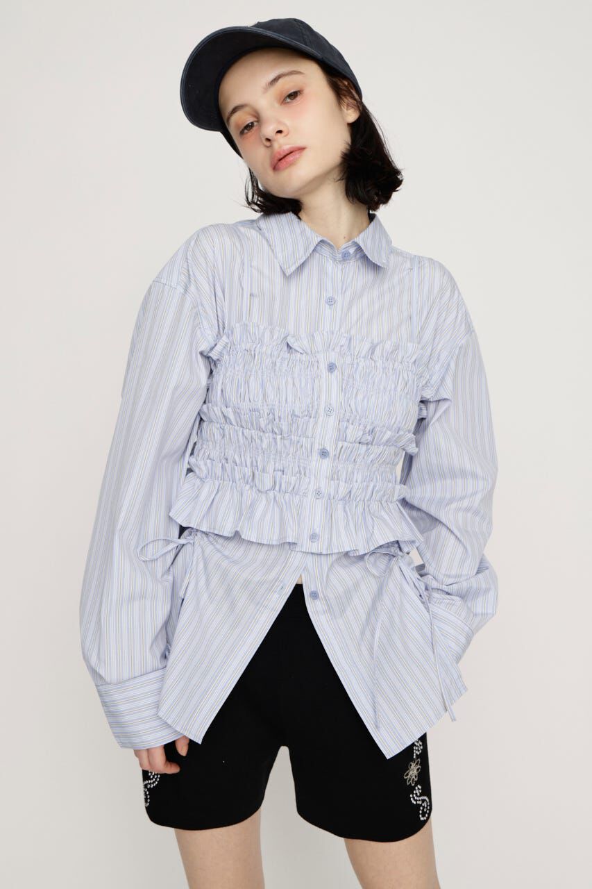 SLY「BUSTIER LAYERED GATHER シャツ」|シャツ・ブラウス|M/BLU7