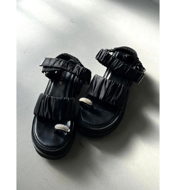 CALNAMUR「BIJOU RING GYATHER SPORTS SANDALS/ビジューリングギャザースポーツサンダル」|その他|ブラック