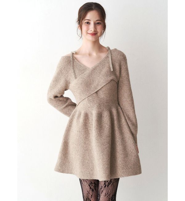 CALNAMUR「クロスデザインニットミニワンピース」|ワンピース|