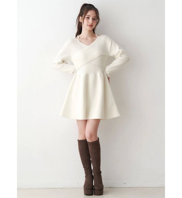 CALNAMUR「クロスデザインニットミニワンピース」|ワンピース|