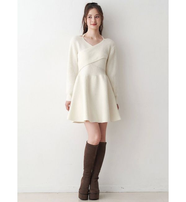 CALNAMUR「クロスデザインニットミニワンピース」|ワンピース|