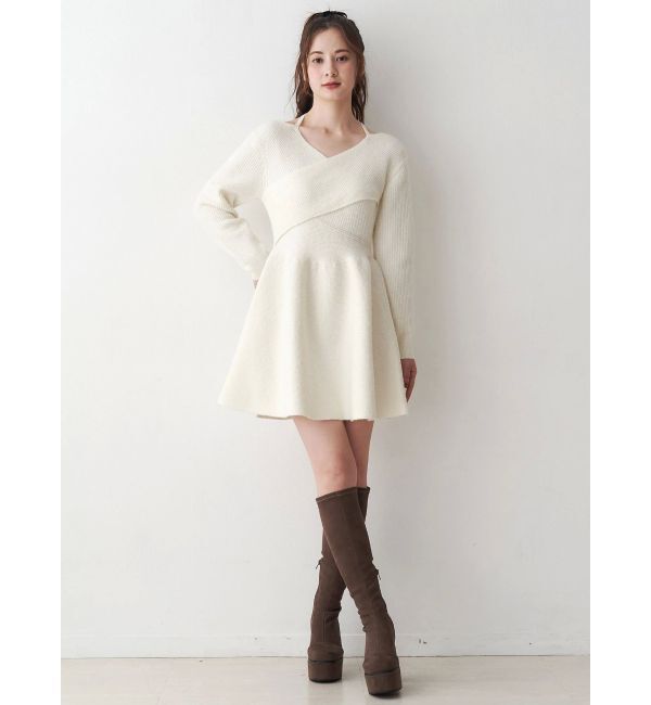 CALNAMUR「クロスデザインニットミニワンピース」|ワンピース|