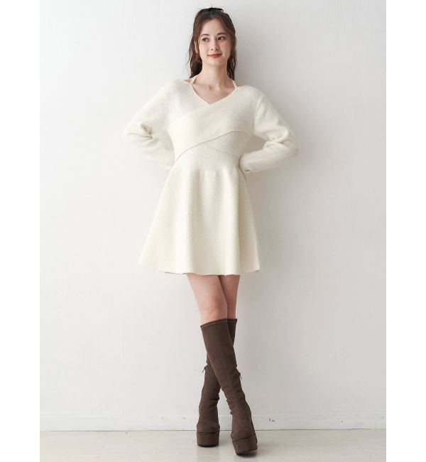 CALNAMUR「クロスデザインニットミニワンピース」|ワンピース|