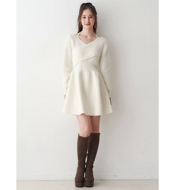 CALNAMUR「クロスデザインニットミニワンピース」|ワンピース|