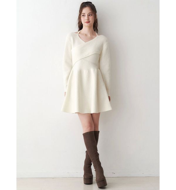 CALNAMUR「クロスデザインニットミニワンピース」|ワンピース|